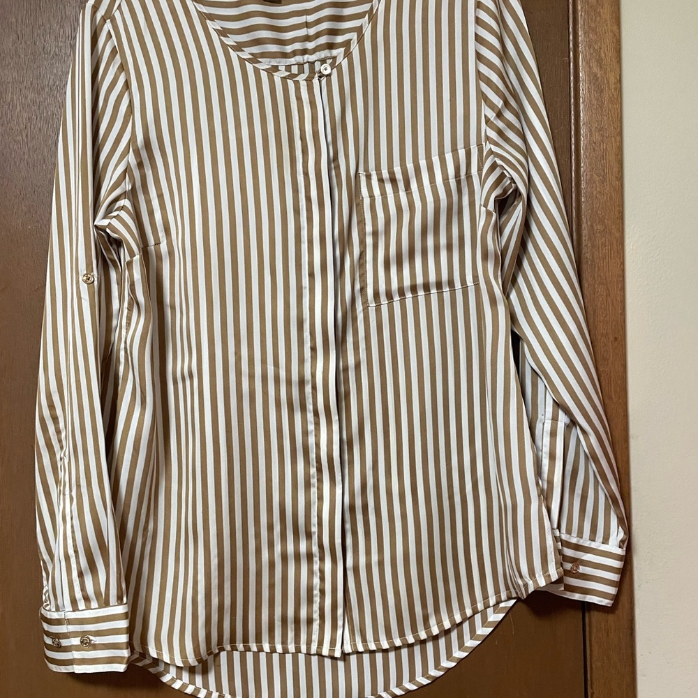 Beautiful tan and white striped Blouse!